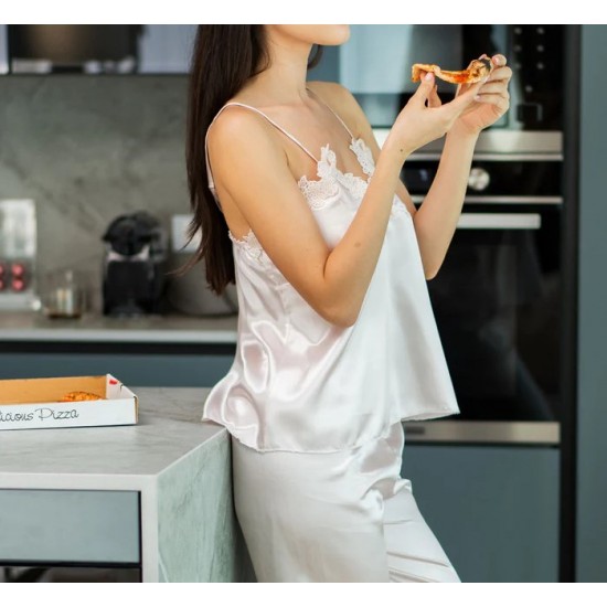 Pijama sexy satin 5 piese Crem -pjm374 Lichidare de stoc