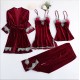 Pijama 4 Piese din Catifea Visiniu -pjm376 Lichidare de stoc
