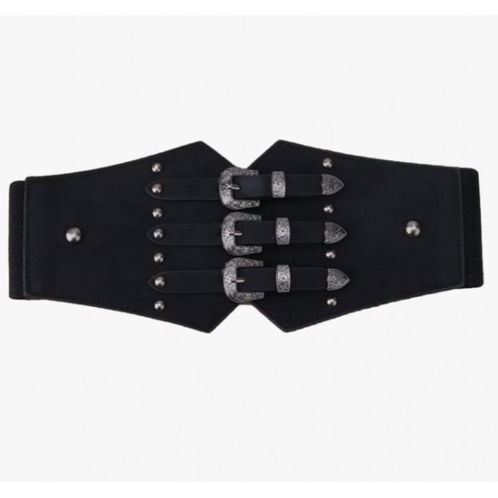 Centura Corset Neagra din Piele ecologica cu Catarame -crs124 CORSETE/CENTURI