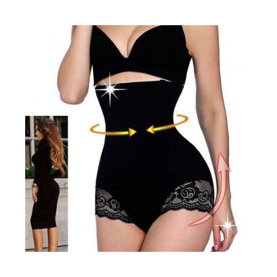 Chilot modelator Lace, talie inalta si banda silicon antialunecare LENJERIE MODELATOARE