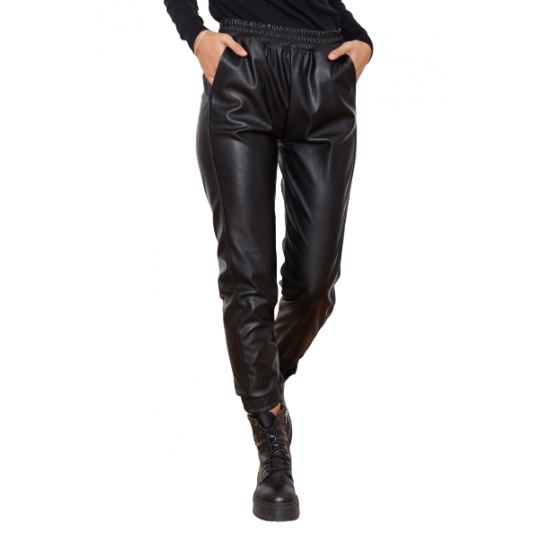 Pantalon imitatie piele -  vatuiti , cu buzunare