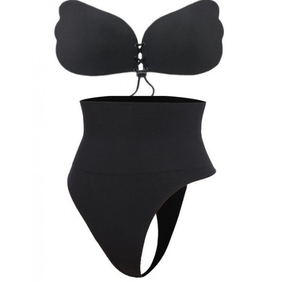 Set: Chilot tanga talie inalta + Sutien push up cu snur