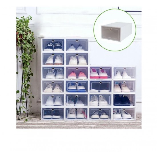 SET: 4 X Cutie de Depozitare din Plastic Alba cu Fereastra pentru Pantofi 31x21.5x12cm PENTRU CASA