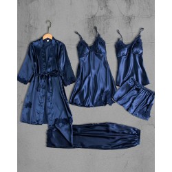 Pijama sexy Satin 5 piese Albastru -pjm372