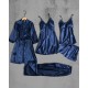 Pijama sexy Satin 5 piese Albastru -pjm372 Lichidare de stoc