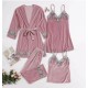 Pijama 4 Piese din Catifea Roz -pjm375 Lichidare de stoc
